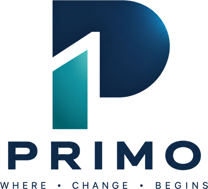PRIMO-logotypen, där P:et bär formen av en 1:a